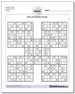 Printable Sudoku Puzzle Samurai Five Puzzle Set 5