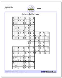 Printable Sudoku Puzzle Samurai Triple Puzzle Set 1