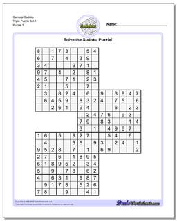 Samurai Sudoku Triple Puzzle Set 1