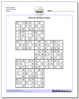 Printable Sudoku Puzzle Samurai Triple Puzzle Set 2
