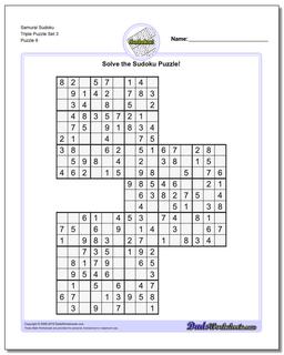 Samurai Sudoku Triple Puzzle Set 3