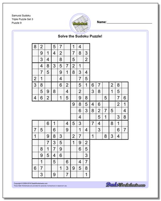 free triple printable sudoku puzzles