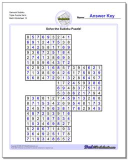 Samurai Sudoku Triple Puzzle Set 4