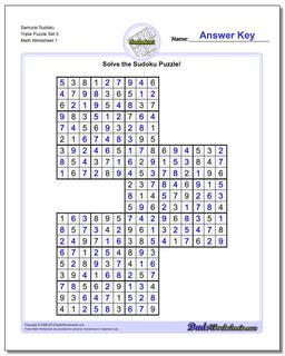 Printable Sudoku Puzzle Samurai Triple Puzzle Set 5