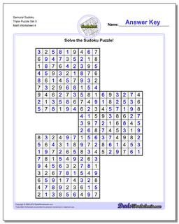Samurai Sudoku Triple Puzzle Set 5