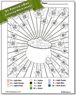 St. Patrick's Day Addition Color by Number Worksheet