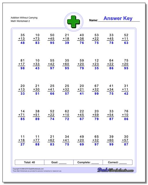 addition without regrouping worksheets