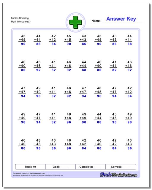 addition worksheets doubling addition