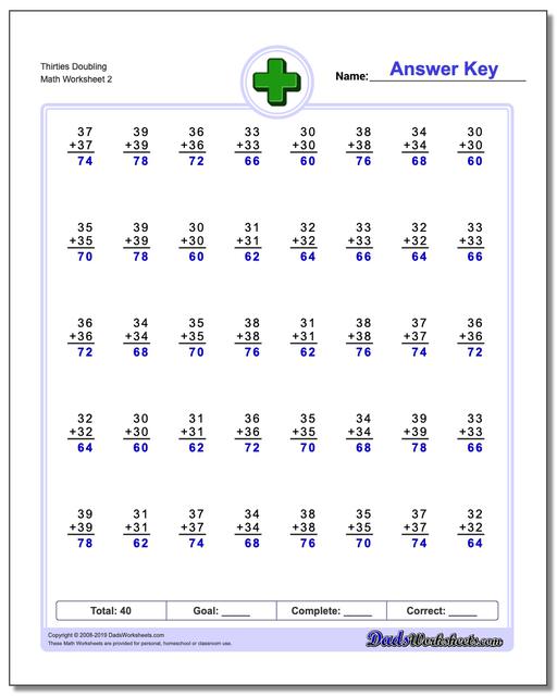 addition worksheets doubling addition