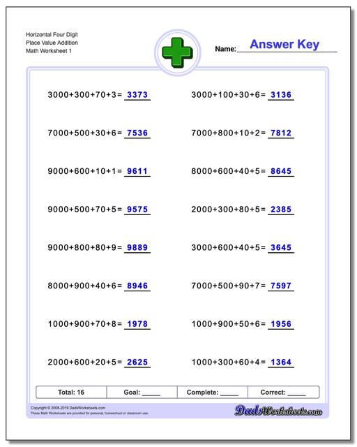 Place Value Addition Worksheets