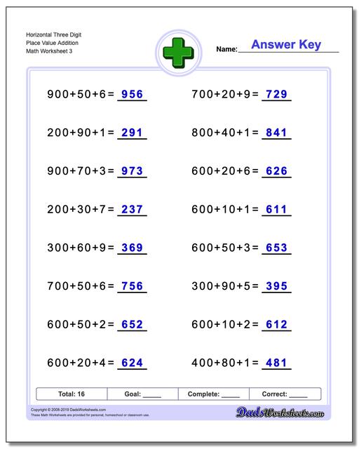 Place Value Addition Worksheets