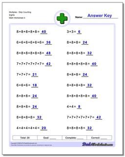 MultiplesSkip Counting Eights Worksheet
