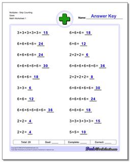 MultiplesSkip Counting Sixes Addition Worksheet