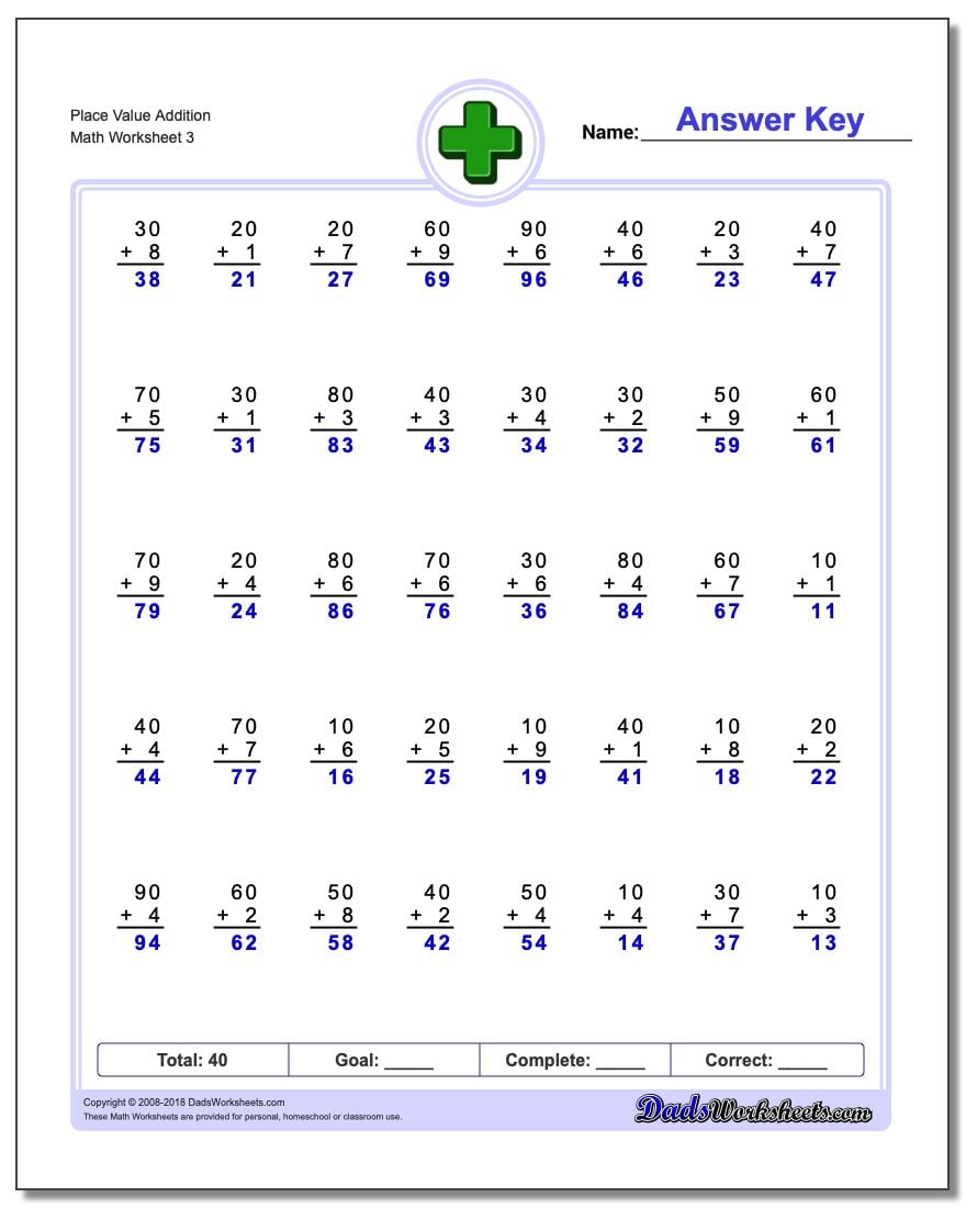 Place Value Addition Worksheets