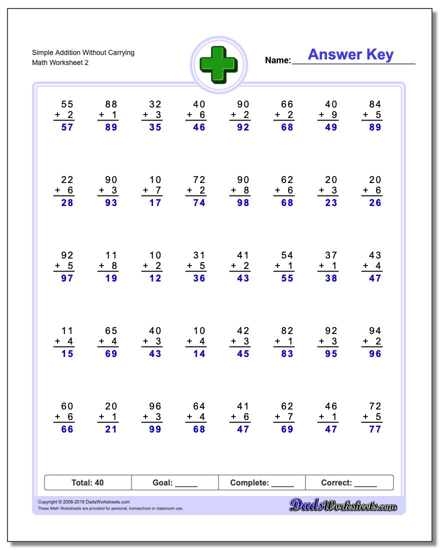 Addition Without Regrouping Worksheets