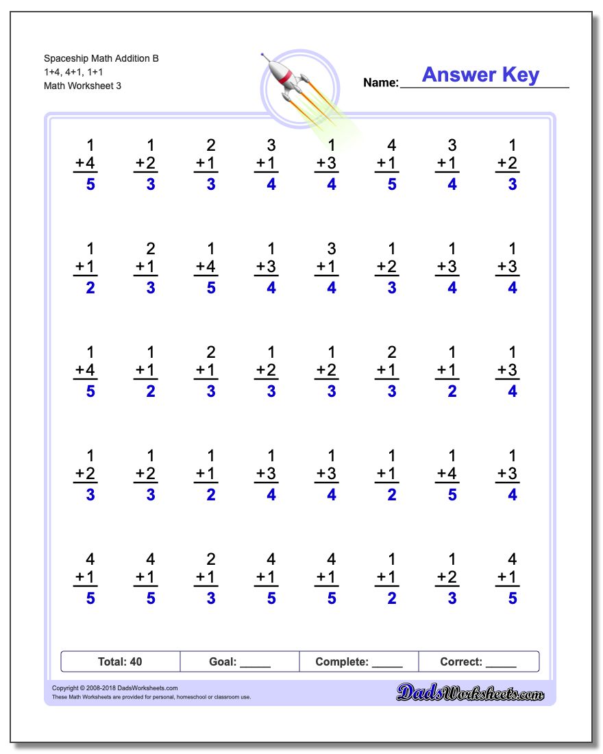 addition math facts worksheets