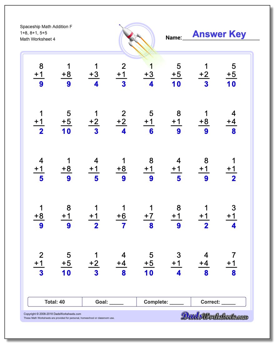 addition math facts worksheets