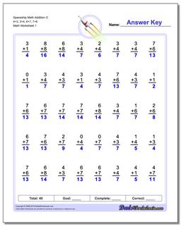 Addition Worksheet Spaceship Math O 4+3, 3+4, 6+7, 7+6