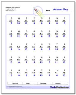 Spaceship Math Addition Worksheet P 5+3, 3+5, 7+8, 8+7 /worksheets/addition.html
