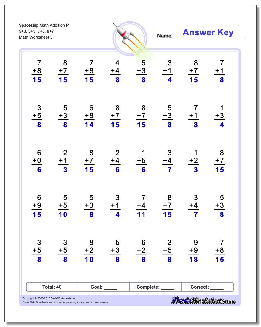 addition math facts worksheets