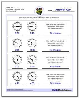 Elapsed Time 15 Minutes to Five Minute Times /worksheets/analog-elapsed-time.html Worksheet