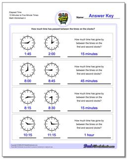 Elapsed Time 15 Minutes to Five Minute Times Worksheet