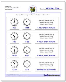 Elapsed Time Harder Five Minute Times Two Worksheet
