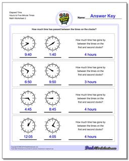Elapsed Time Hours to Five Minute Times /worksheets/analog-elapsed-time.html Worksheet