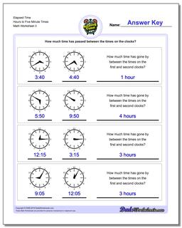 Elapsed Time Hours to Five Minute Times Worksheet