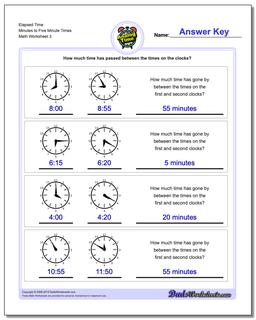 Elapsed Time Minutes to Five Minute Times Worksheet