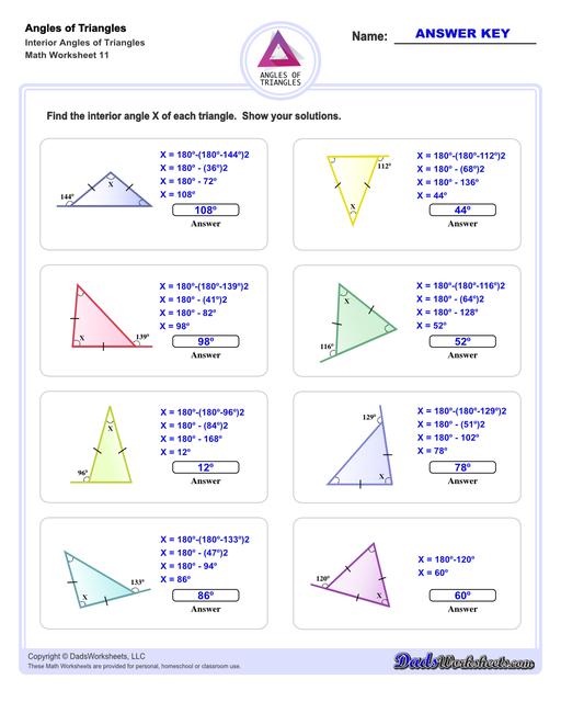 Angles Of Triangles Worksheets