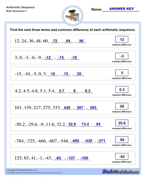 Math Worksheets Arithmetic Sequences Arithmetic Sequence Next Three 