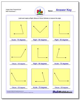 Angles Near Perpendicular Basic Geometry Worksheet