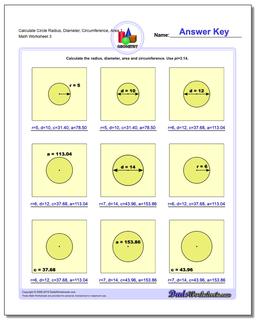 Calculate Circle Radius, Diameter, Circumference, Area 1 Worksheet