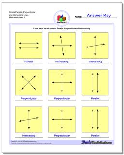 Simple Parallel, Perpendicular and Intersecting Lines Basic Geometry Worksheet