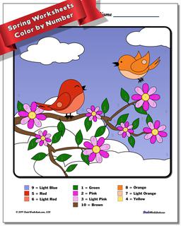 Spring Birds Color by Number Worksheet