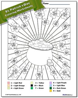 St. Patrick's Day Shamrock Gold Color by Number Worksheet