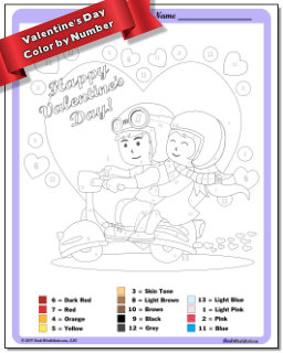 Valentine's Day Couples Color by Number Worksheet