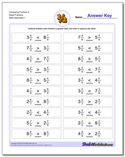 Comparing Fraction Worksheets 5 Mixed