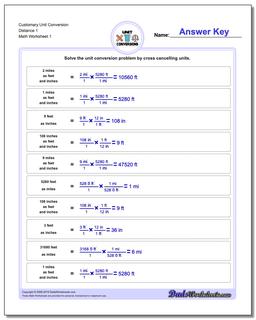 Customary Unit Conversion Worksheets Conversion Distance 1