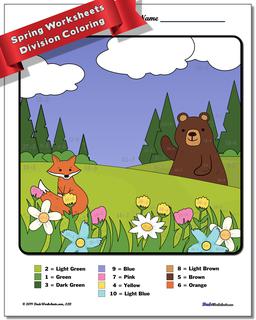 Spring Division Color by Number Worksheet