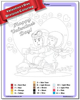 Valentine's Day Division Color by Number Worksheet