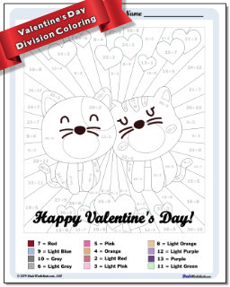 Valentine's Day Division Color by Number Worksheet