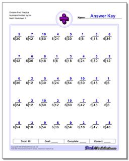 Division Worksheet Fact Practice Numbers Divided by Six /worksheets/division.html