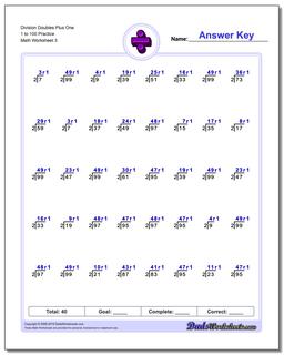Division Worksheet Doubles Plus One 1 to 100 Practice