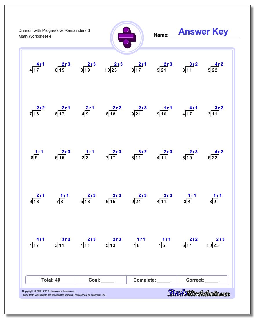 division with progressive remainders