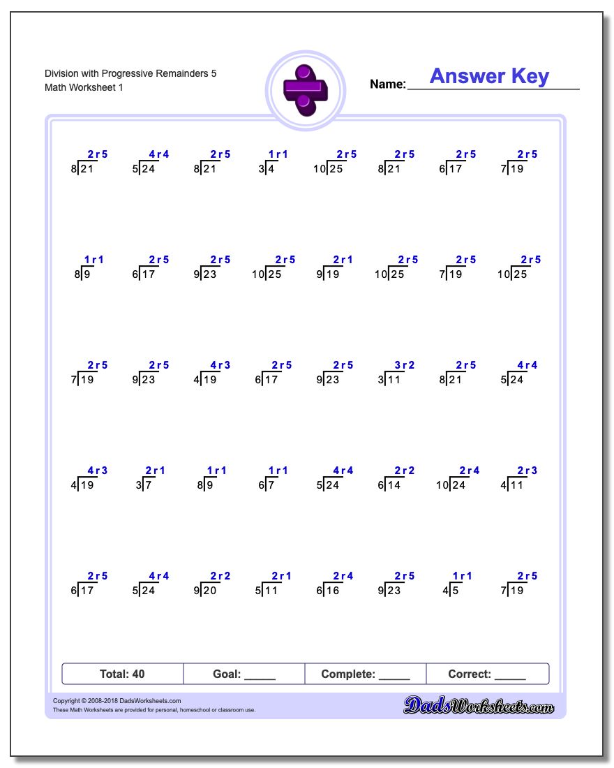 division with progressive remainders