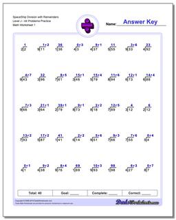Division Worksheet SpaceShip with Remainders Level JAll Problems Practice