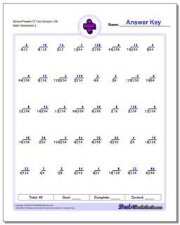 Binary/Powers Of Two Division Worksheet 256 /worksheets/division.html