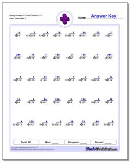 Binary/Powers Of Two Division Worksheet 512 /worksheets/division.html